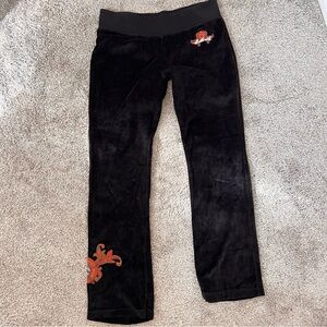 Vintage St. Moritz Black Velour Pants with Orange Embroidery